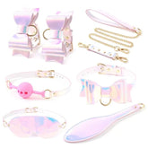 Iridescent Bondage 5-Piece Set: Blindfold + Gag + Paddle + Handcuffs + Collar & Leash